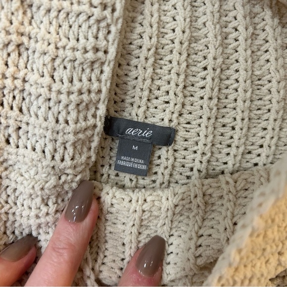 Aerie Off White Cream Oversized Chunky Knit Cowl Neck Sweater Size Medium - Picture 2 of 5